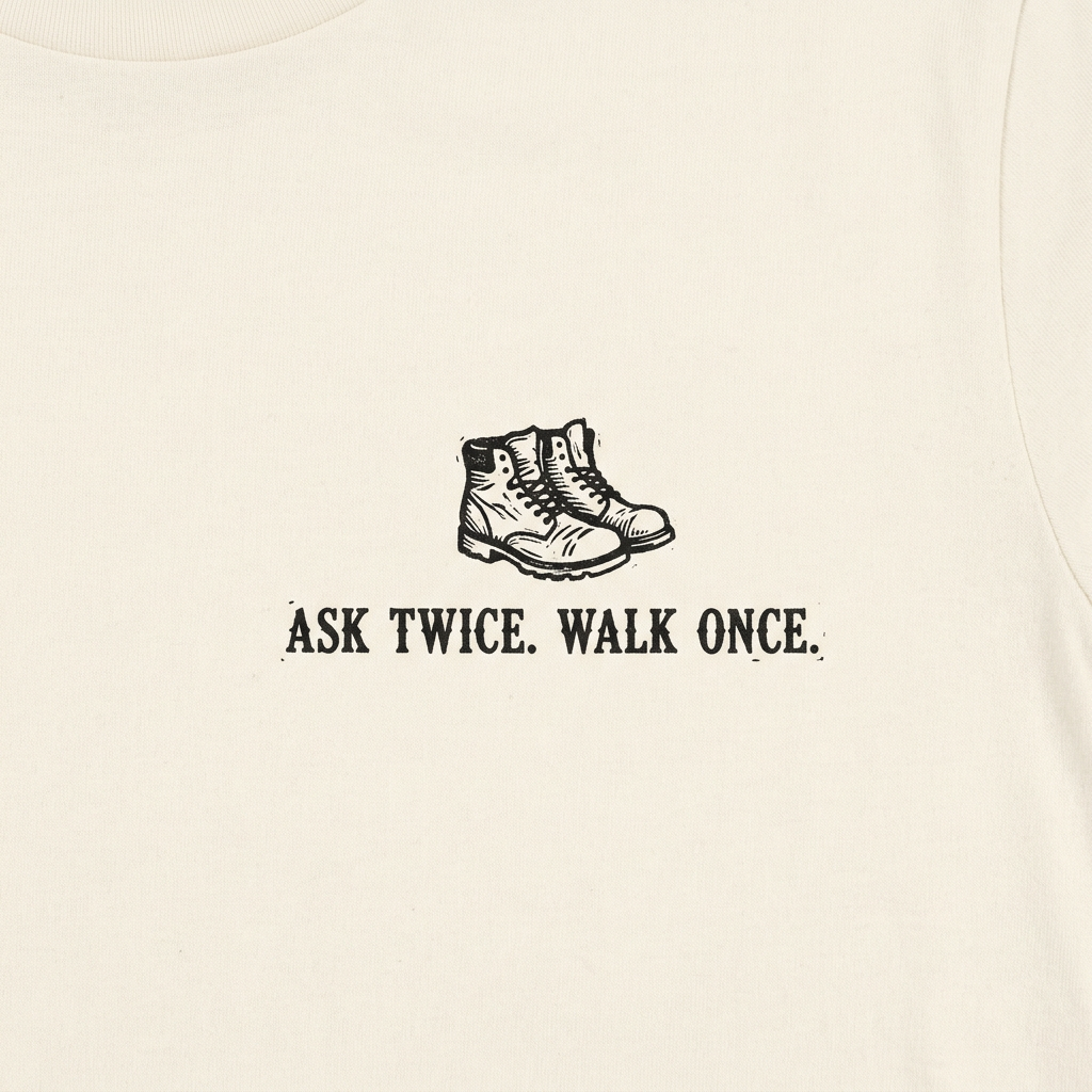 Front left-chest emblem: hiking boots